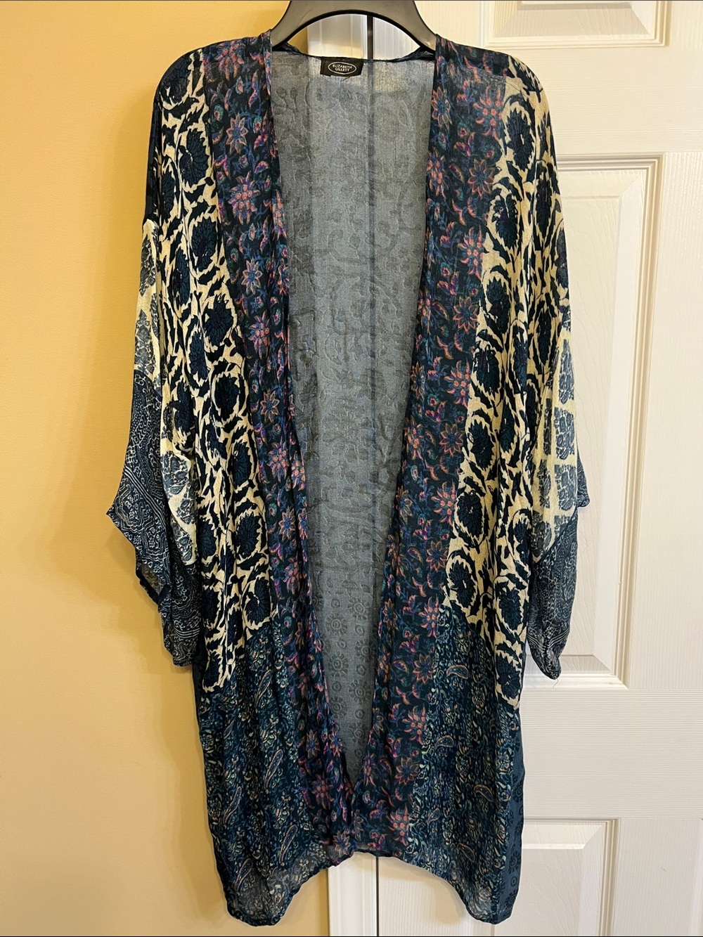 Elizabeth Gillett O/S Boho Floral Kimono Cardigan Navy & Cream, thin, soft